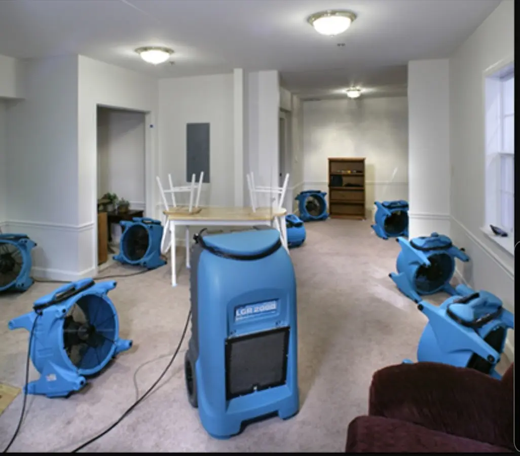 Air movers and dehumidifier setup for Water Extraction & Removal in Cortland